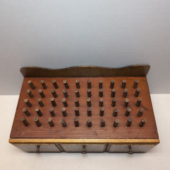 Vintage Wooden Sewing Box Bobbin Holder Spool Drawer Pegs - Picture 2 of 15